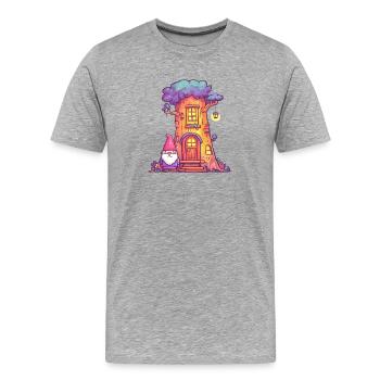Lustiges Baumhausgnom mit Laterne - Männer Premium Bio T-Shirt - Grau meliert - Vorne - Damien (186cm)
