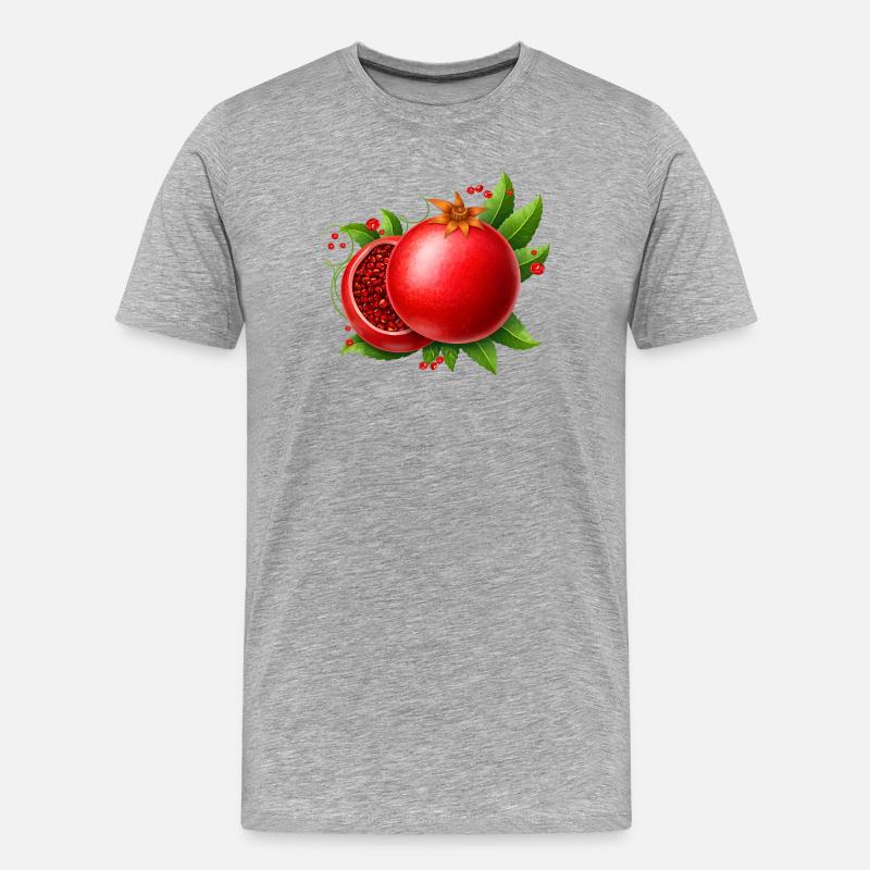 Granatapfel mit Blättern  - Männer Premium Bio T-Shirt - Grau meliert