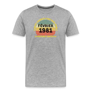 Legends Born February 1981 limitierte Auflage - Männer Premium Bio T-Shirt - Grau meliert - Vorne - Damien (186cm)