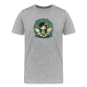 Fée de la forêt avec lanterne - T-shirt bio Premium Homme - gris chiné - Devant - Damien (186cm)
