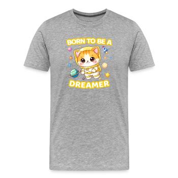 Né pour être un chaton astronaute rêveur - Neutre 2 - T-shirt bio Premium Homme - gris chiné - Devant - Damien (186cm)