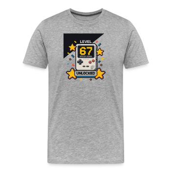 Level 67 Tage Schule Unlocked Pixel Gamer - Men's Premium Organic T-Shirt - heather grey - Front - Damien (186cm)