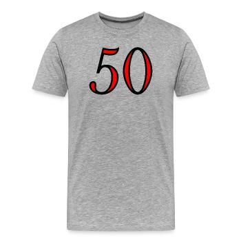 50. 50 ANS. 50e ANNIVERSAIRE. ANNIVERSAIRE 50 ANS. - T-shirt bio Premium Homme - gris chiné - Devant - Damien (186cm)