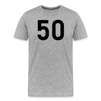 50. 50 ANS. 50e ANNIVERSAIRE. ANNIVERSAIRE 50 ANS. - T-shirt bio Premium Homme - gris chiné - Devant - Damien (186cm)