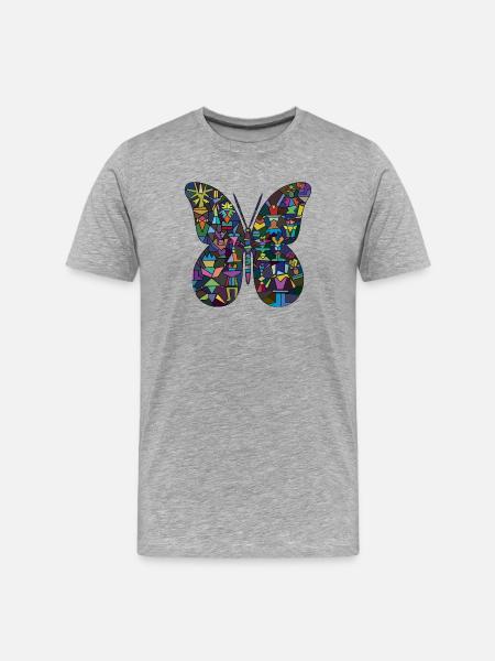 Bunter Mosaik-Schmetterling - Männer Premium Bio T-Shirt - Grau meliert