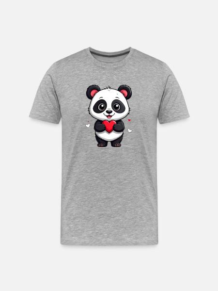 Panda with heart - Men's Premium Organic T-Shirt - heather grey
