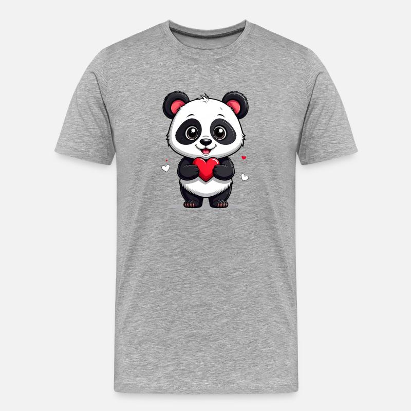 Panda mit Herz - Männer Premium Bio T-Shirt - Grau meliert