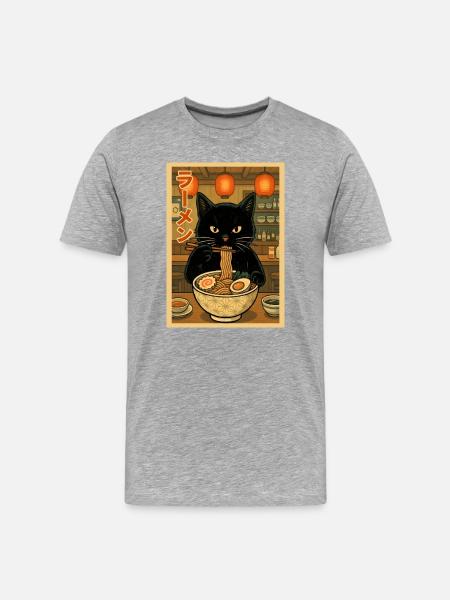 black eat Cat Ramen Bowl - Men's Premium Organic T-Shirt - heather grey