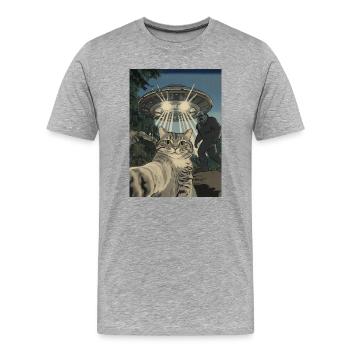 Cat selfie UFO bigfoot Encounter in Forest - Men's Premium Organic T-Shirt - heather grey - Front - Damien (186cm)