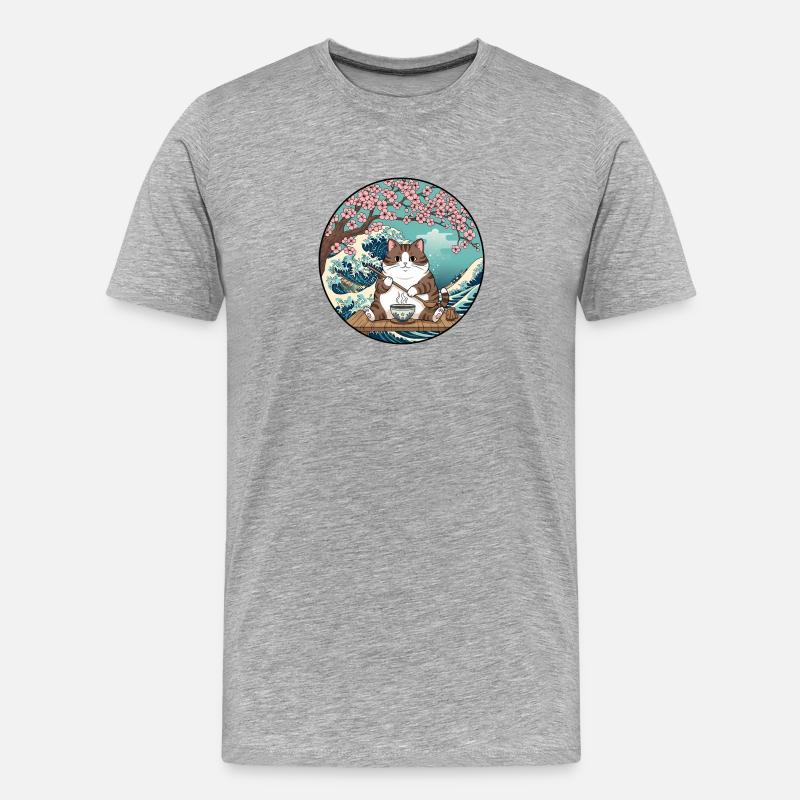 Lucky Cat Coffee Time - Männer Premium Bio T-Shirt - Grau meliert