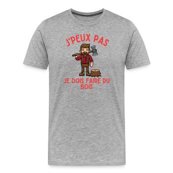 Ich kann nicht, ich muss Holz machen - Männer Premium Bio T-Shirt - Grau meliert - Vorne - Damien (186cm)