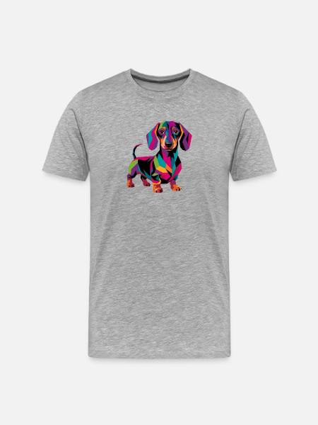 Farbenfroher geometrischer Dackelhund - Männer Premium Bio T-Shirt - Grau meliert
