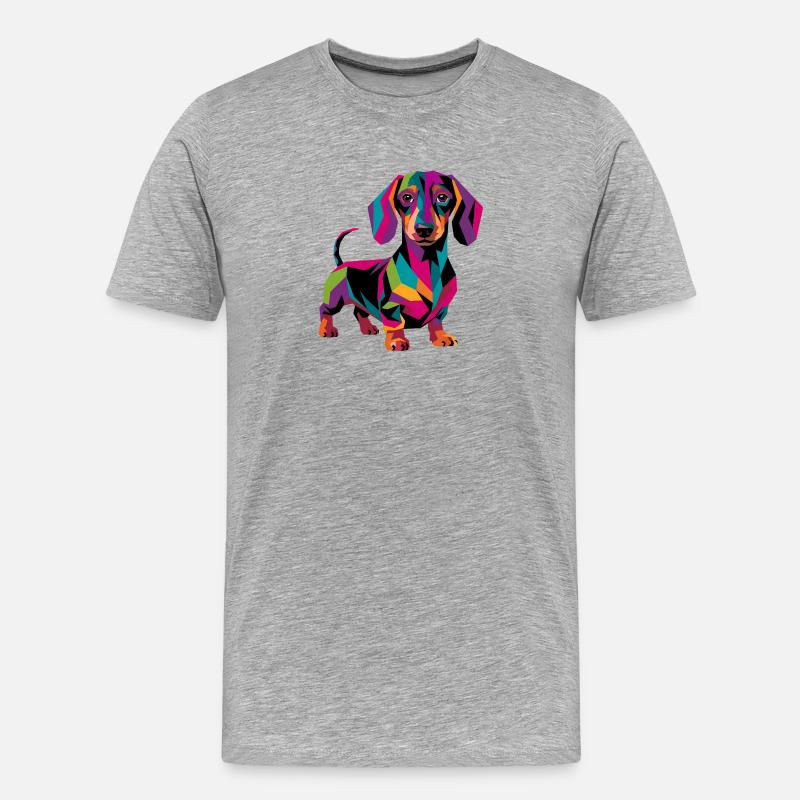 Farbenfroher geometrischer Dackelhund - Männer Premium Bio T-Shirt - Grau meliert