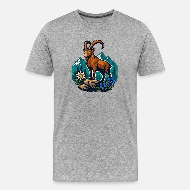 Steinbock auf Bergwiese - Männer Premium Bio T-Shirt - Grau meliert
