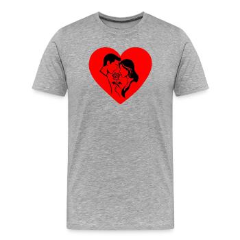 Valentine's Silhouette with Rose Heart Hearts Duo - Men's Premium Organic T-Shirt - heather grey - Front - Damien (186cm)