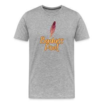 Cooler Dichter mit Federfeder - Männer Premium Bio T-Shirt - Grau meliert - Vorne - Damien (186cm)
