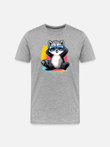 Relaxed raccoon with sunglasses - Men's Premium Organic T-Shirt - heather grey