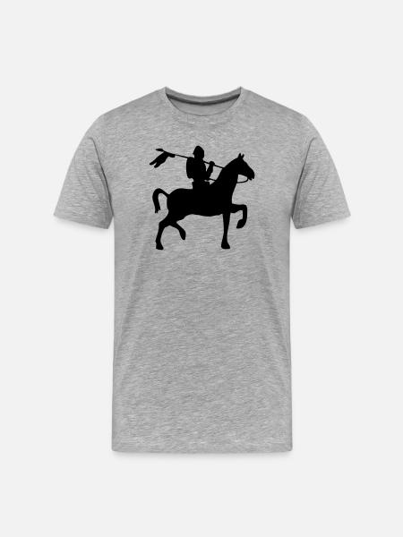 Ritter Pferd Silhouette - Männer Premium Bio T-Shirt - Grau meliert