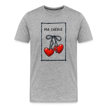 Ma Chérie – Süße Herz Kirschen Illustration - Männer Premium Bio T-Shirt - Grau meliert - Vorne - Damien (186cm)