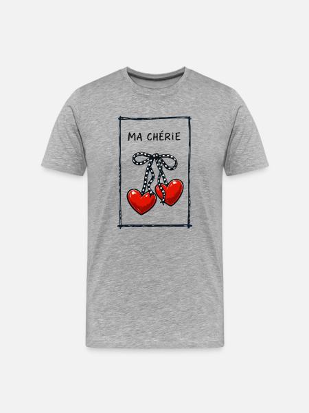 Ma Chérie – Sweet Heart Cherry Illustration - Premium økologisk T-skjorte for menn - gråmelert