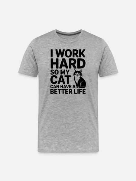 Je travaille pour mon chat - T-shirt bio Premium Homme - gris chiné