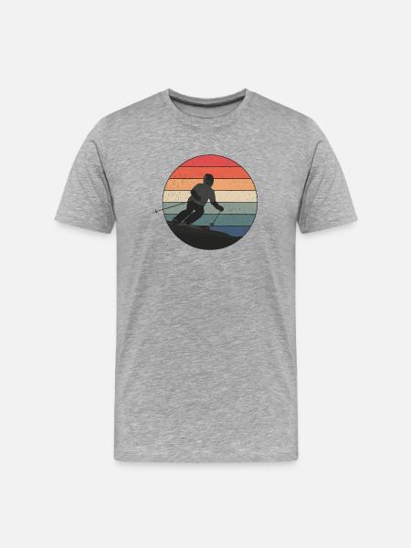 Skiing downhill in sunset - Men's Premium Organic T-Shirt - heather grey