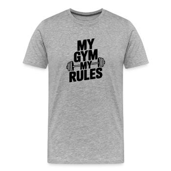 Mein Fitnessstudio Meine Regeln - Männer Premium Bio T-Shirt - Grau meliert - Vorne - Damien (186cm)