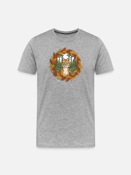 Herbstlicher Luchs im Waldkranz - Männer Premium Bio T-Shirt - Grau meliert