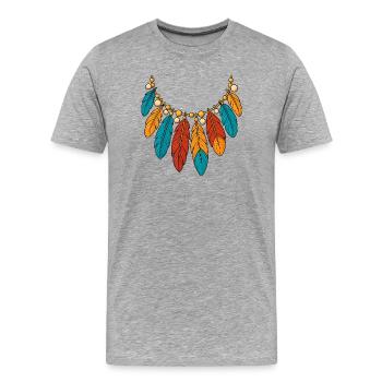 Indianer Kostüm Indianerin Halskette Feder Kette - Männer Premium Bio T-Shirt - Grau meliert - Vorne - Damien (186cm)