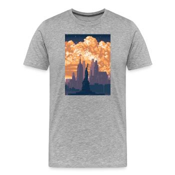 Statue rétro en pixel art de la Liberté - T-shirt bio Premium Homme - gris chiné - Devant - Damien (186cm)