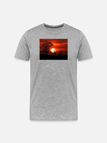Retro Pixel Art African Savannah Sunset - Men's Premium Organic T-Shirt - heather grey