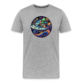 Cool Alien in Convertible UFO Neon Space Fun Motif - Men's Premium Organic T-Shirt - heather grey - Front - Damien (186cm)