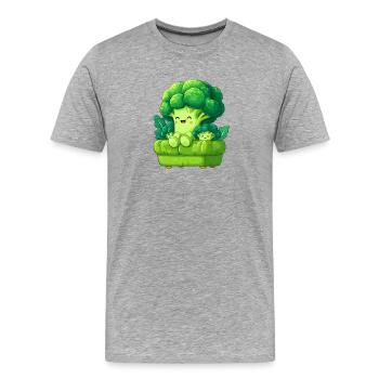 Brokkoli Kuschelfamilie - Männer Premium Bio T-Shirt - Grau meliert - Vorne - Damien (186cm)