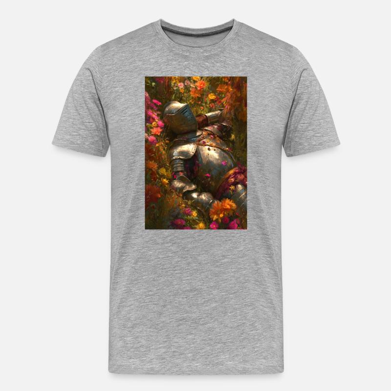 Blumenritter in Blühe - Männer Premium Bio T-Shirt - Grau meliert