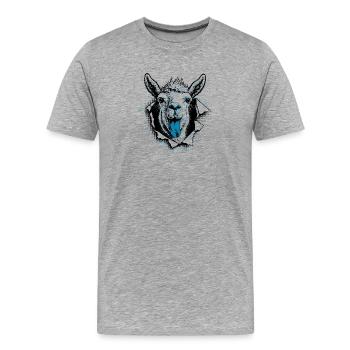Pop Culture Llama – Illustration bicolore moderne - T-shirt bio Premium Homme - gris chiné - Devant - Damien (186cm)