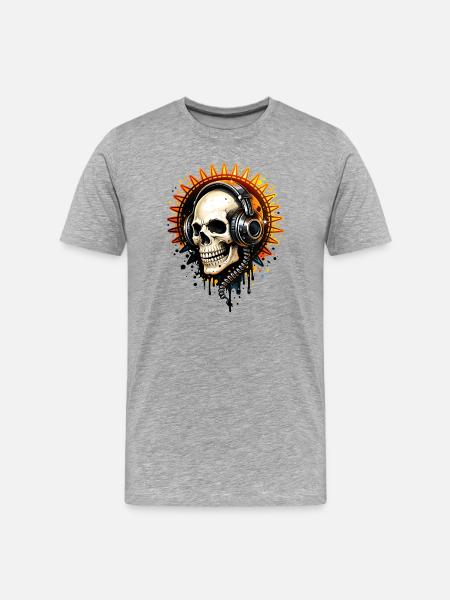 Skull with headphones illustration - Men's Premium Organic T-Shirt - heather grey