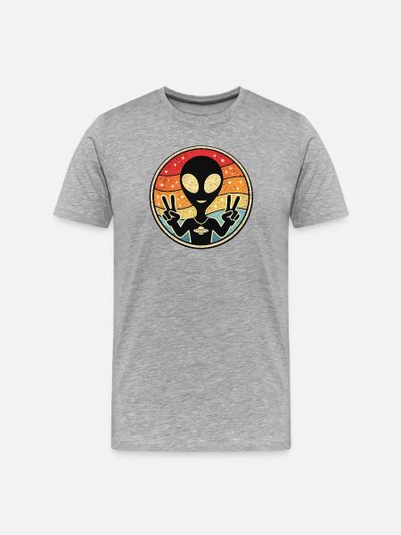 Alien Peace Retro Sticker - Men's Premium Organic T-Shirt - heather grey
