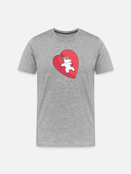Einhorn auf Herzliebe - Männer Premium Bio T-Shirt - Grau meliert