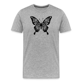 Papillon fleur filigrane - T-shirt bio Premium Homme - gris chiné - Devant - Damien (186cm)