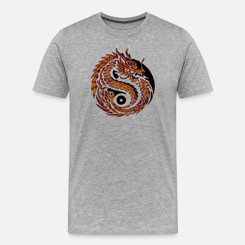 Drachenspirale Yin des Feuers - Männer Premium Bio T-Shirt - Grau meliert