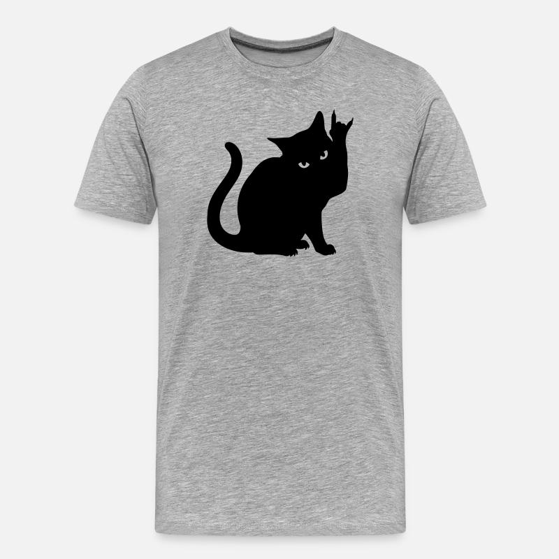 Schwarze Katze – Devil Horns Silhouette - Männer Premium Bio T-Shirt - Grau meliert