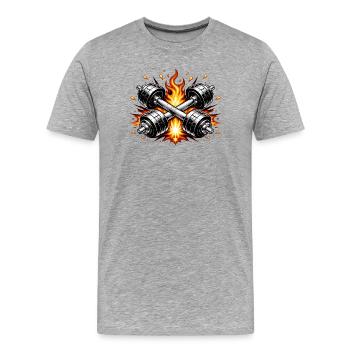 Flammende Hanteln  - Männer Premium Bio T-Shirt - Grau meliert - Vorne - Damien (186cm)