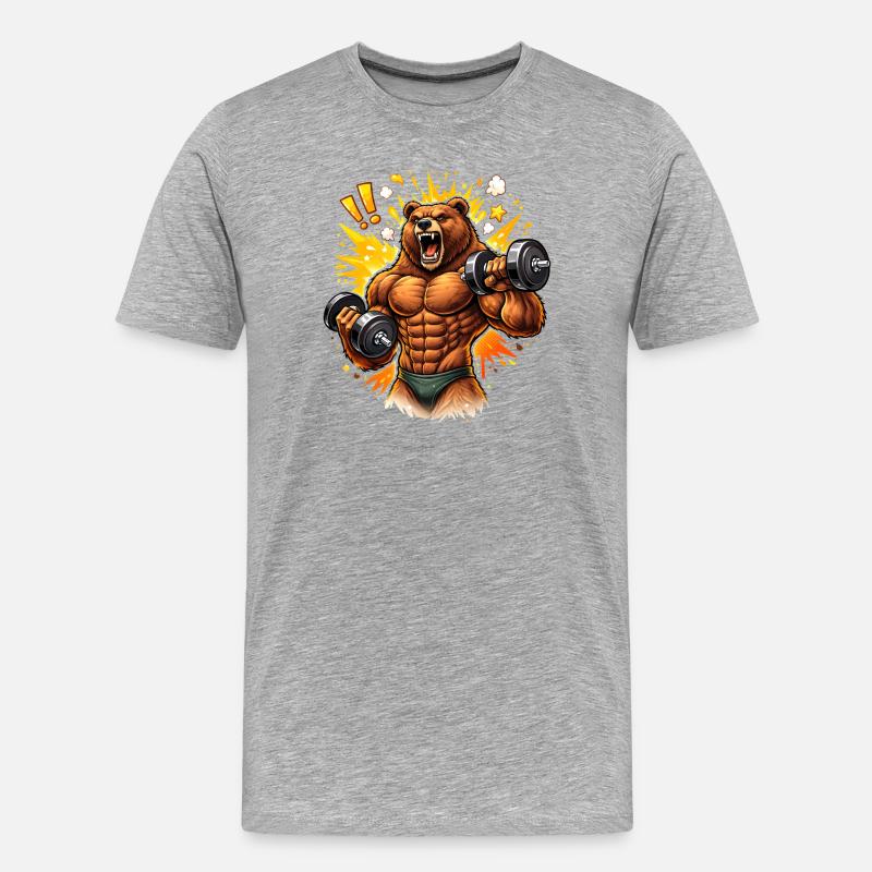 Starker Bodybuilder Bär Illustration   - Männer Premium Bio T-Shirt - Grau meliert