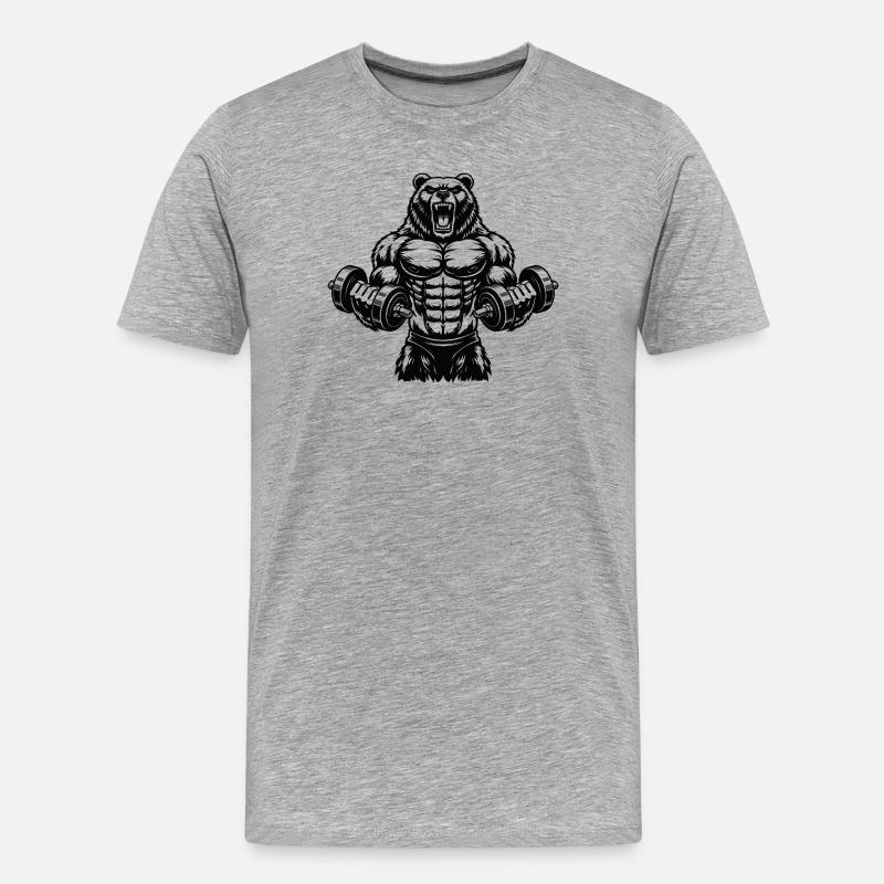 Kräftiger Bär mit Kurzhanteln Illustration   - Männer Premium Bio T-Shirt - Grau meliert