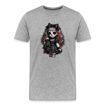 Gothic Sugar Skull Doll - Men's Premium Organic T-Shirt - heather grey - Front - Damien (186cm)