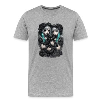 Jumeaux gothiques et chat noir - T-shirt bio Premium Homme - gris chiné - Devant - Damien (186cm)