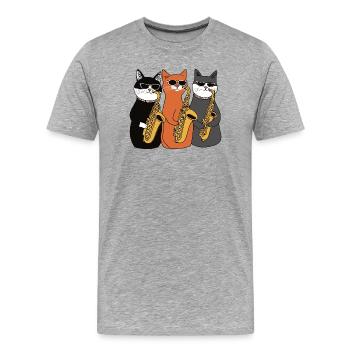 Cat Saxophone Trio - Men's Premium Organic T-Shirt - heather grey - Front - Damien (186cm)