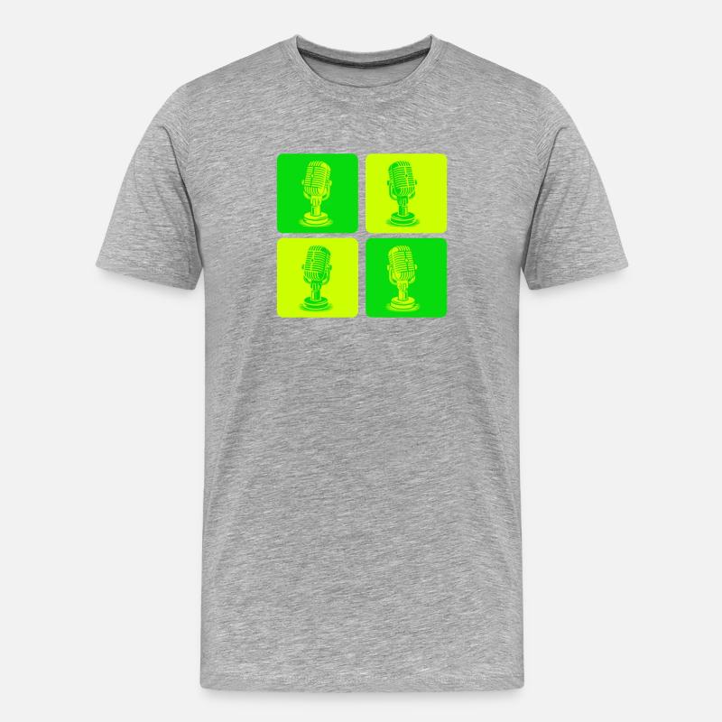 Mikrofon Pop Art Grün - Männer Premium Bio T-Shirt - Grau meliert