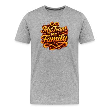 Team spirit in flame look, Team Family - Men's Premium Organic T-Shirt - heather grey - Front - Damien (186cm)