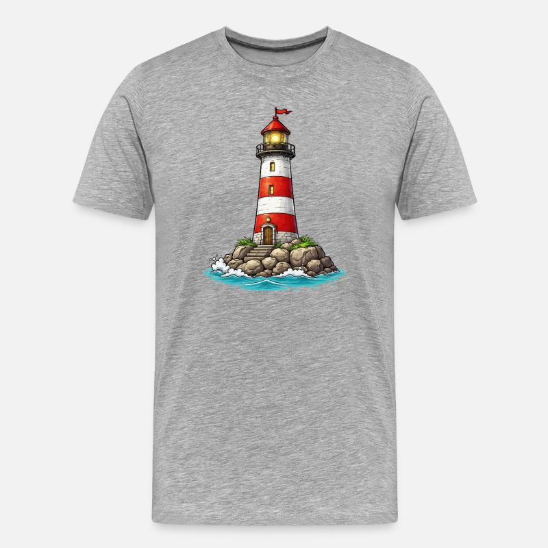Leuchtturm mit roten Streifen - Männer Premium Bio T-Shirt - Grau meliert